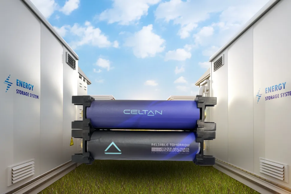 CELTAN cells between energy storage units showcasing Cellex’s advanced thermal control system.