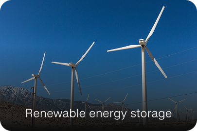 Illustration showing CELTAN energy solutions used to store energy from renewable sources like wind or solar power