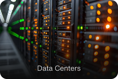 Illustration of data center backup supported by CELTAN energy solutions for consistent and secure energy storage