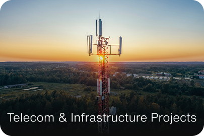 Illustration showing CELTAN energy solutions supporting telecom towers and infrastructure development